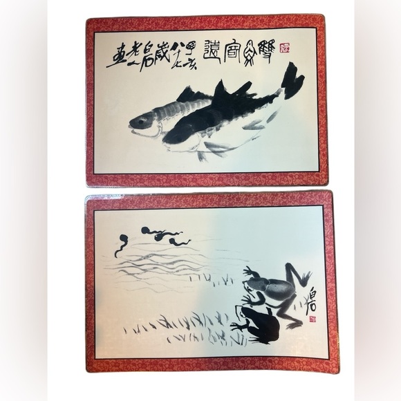 Paintings of Ch'i Pai-shih Chinese Art Prints table Placemats set 2 Laminated - Picture 1 of 4